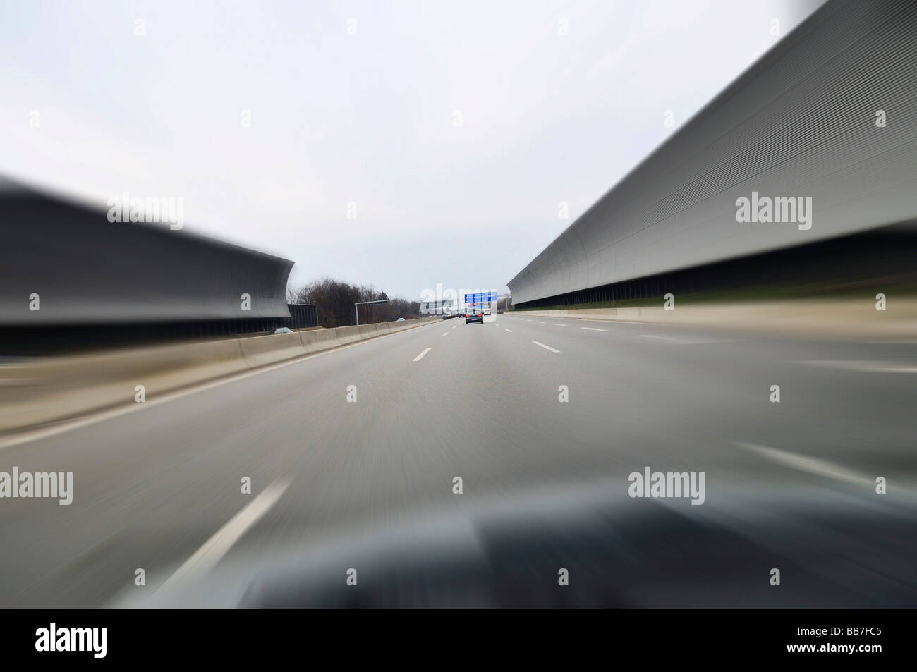 Freeway to the MUC II Airport with noise control walls, Munich, Bavaria, Germany, Europe Stock Photo
