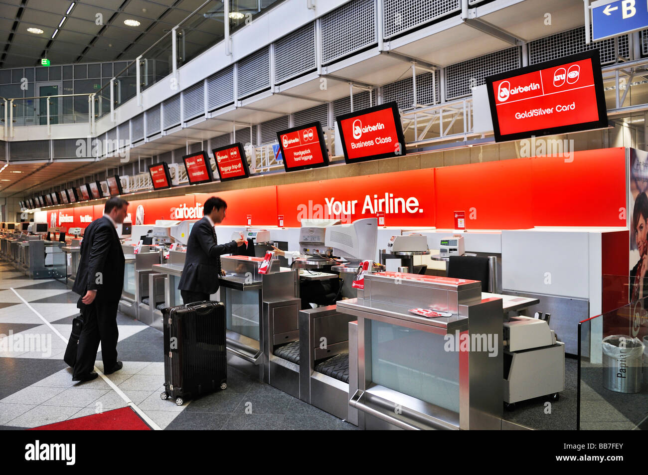 Check-in counter, Airberlin, departure hall, Terminal 1, Airport MUC 2, Munich, Bavaria, Germany, Europe Stock Photo