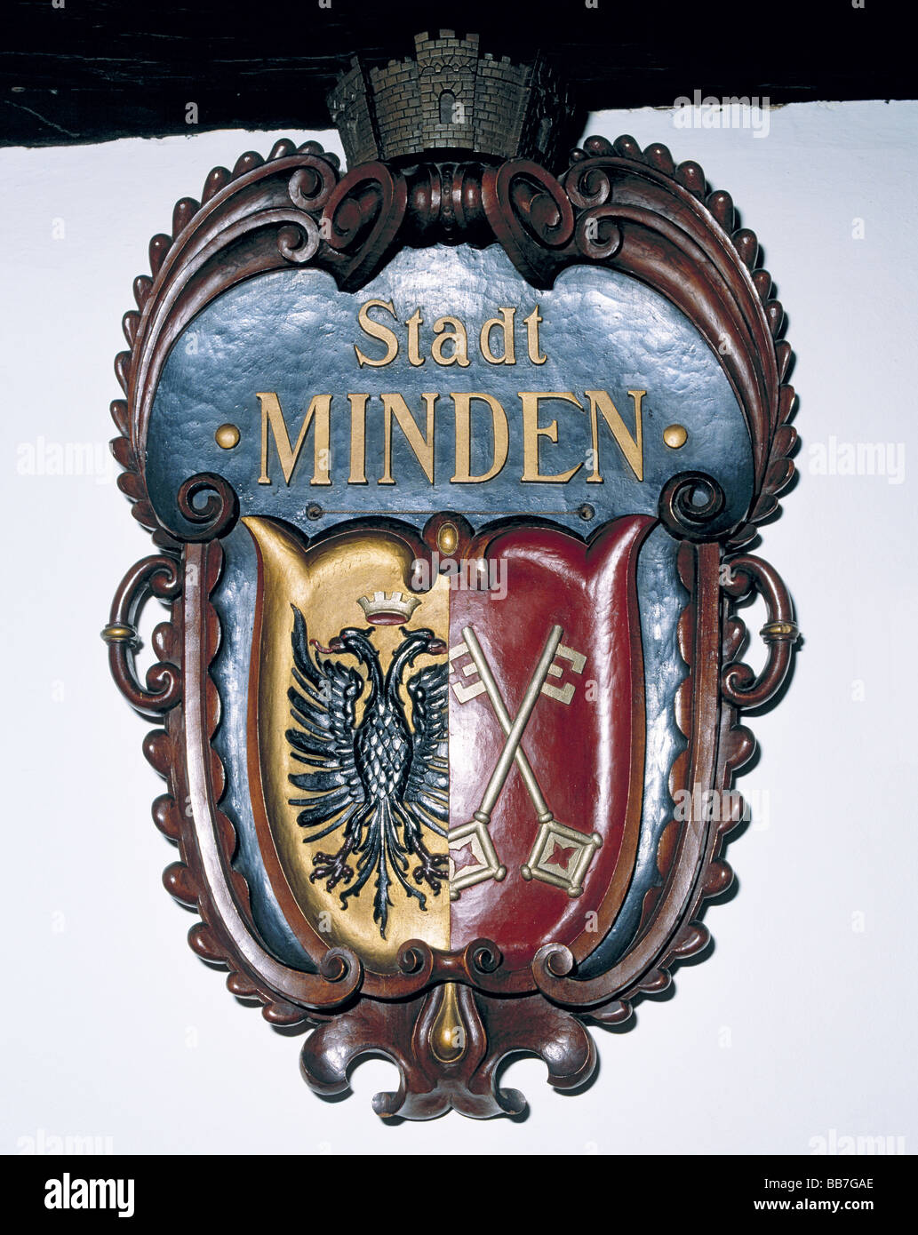 Wappenschild der Stadt Minden im Mindener Museum, Minden, Weser, Nordrhein-Westfalen Stock Photo