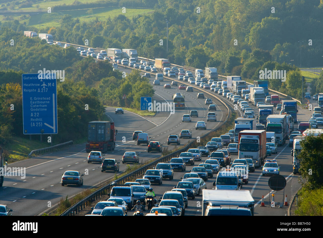 "Traffic jam" tailback on M25 motorway Stock Photo Alamy