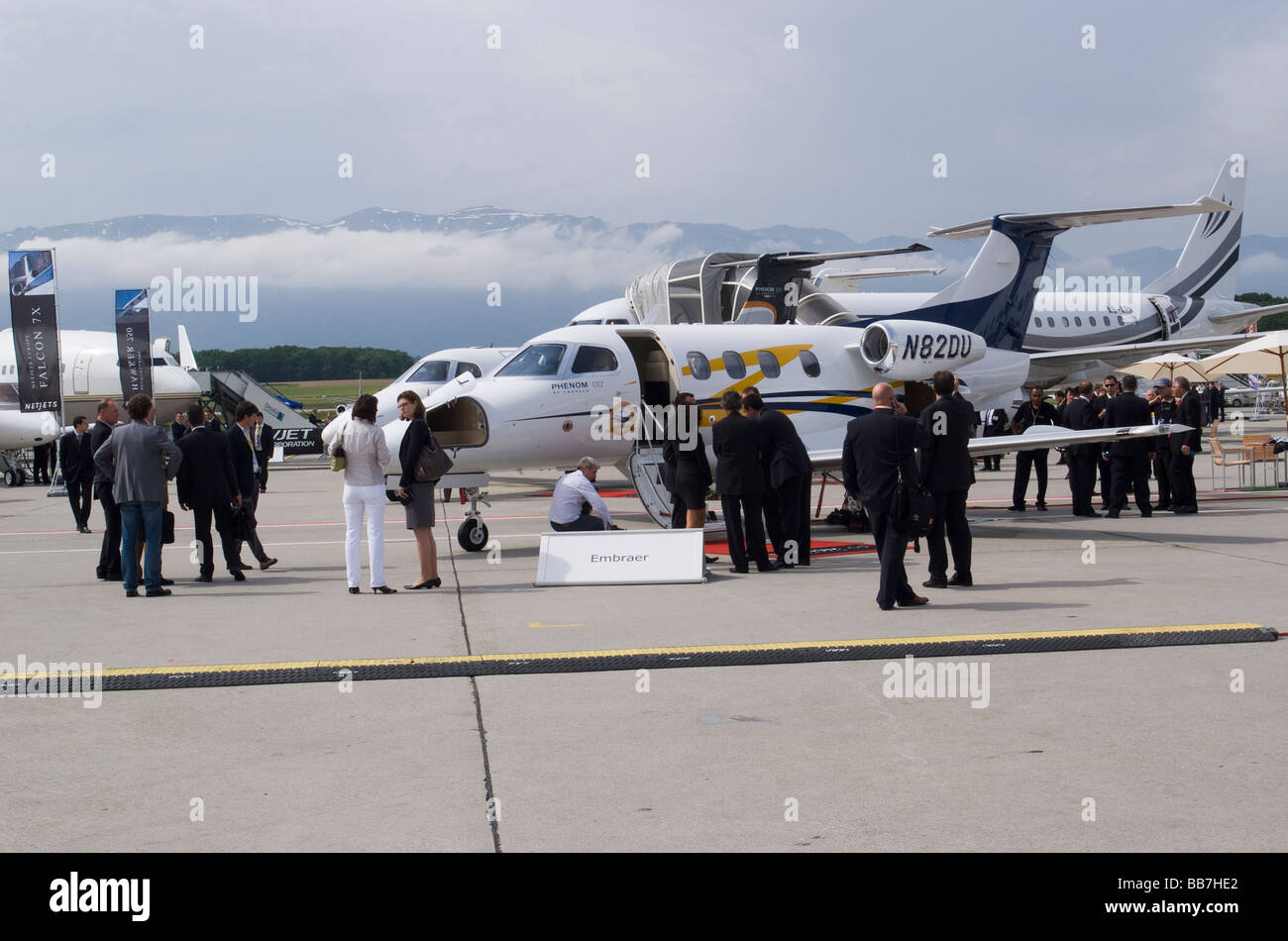 Business Jets at EBACE Aircraft Trade Show at Geneva Airport Switzerland Geneve Suisse Stock Photo