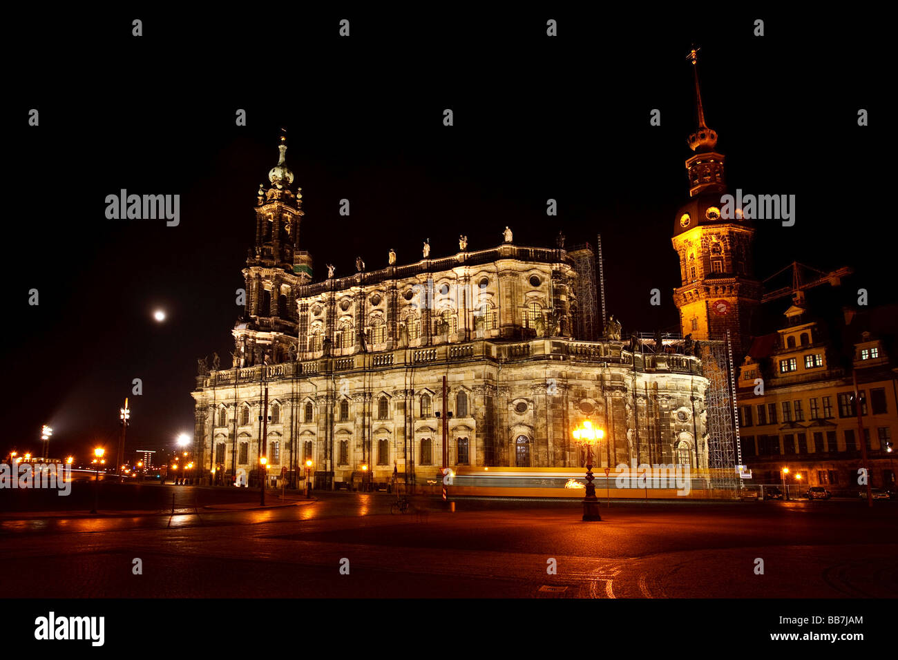 Katholische Hofkirche, Catholic Court Church, at night, Dresden, Saxony, Germany, Europe Stock Photo
