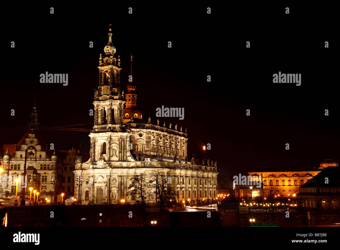 Katholische Hofkirche, Catholic Court Church at night, Dresden, Saxony, Germany, Europe Stock Photo