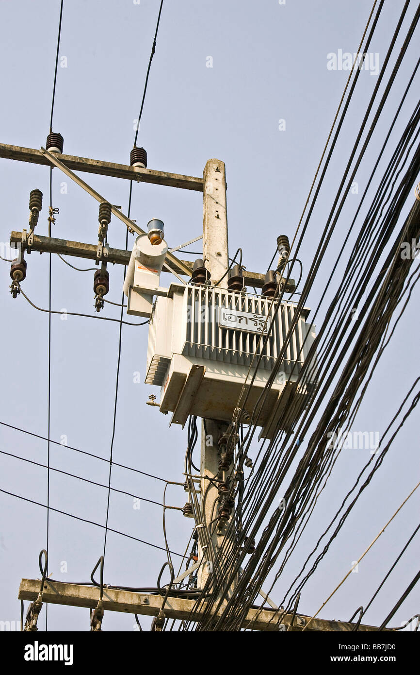 Typical power lines, Thailand, Asia Stock Photo