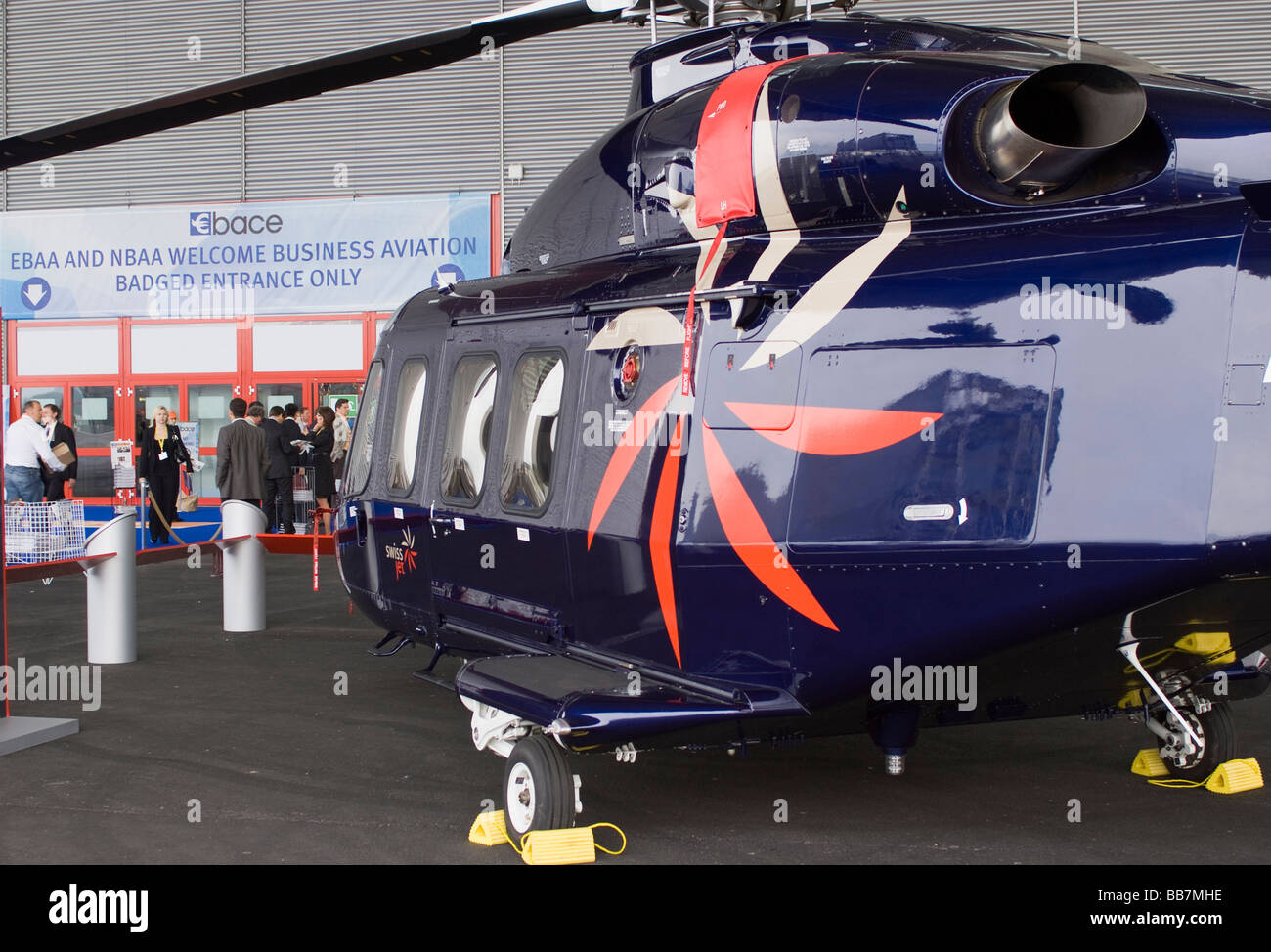 Agusta AB-139 Helicopter HB-ZUU on Display at EBACE Trade Show at Geneva Airport Geneve Suisse Stock Photo