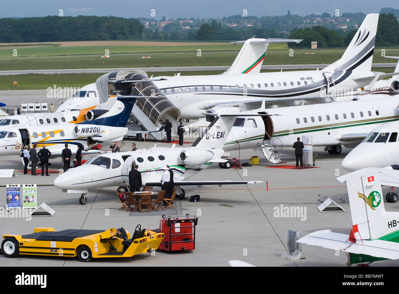 Executive Business Jets on Display at EBACE Aircraft Trade Show at Geneva Airport Switzerland Geneve Suisse Stock Photo
