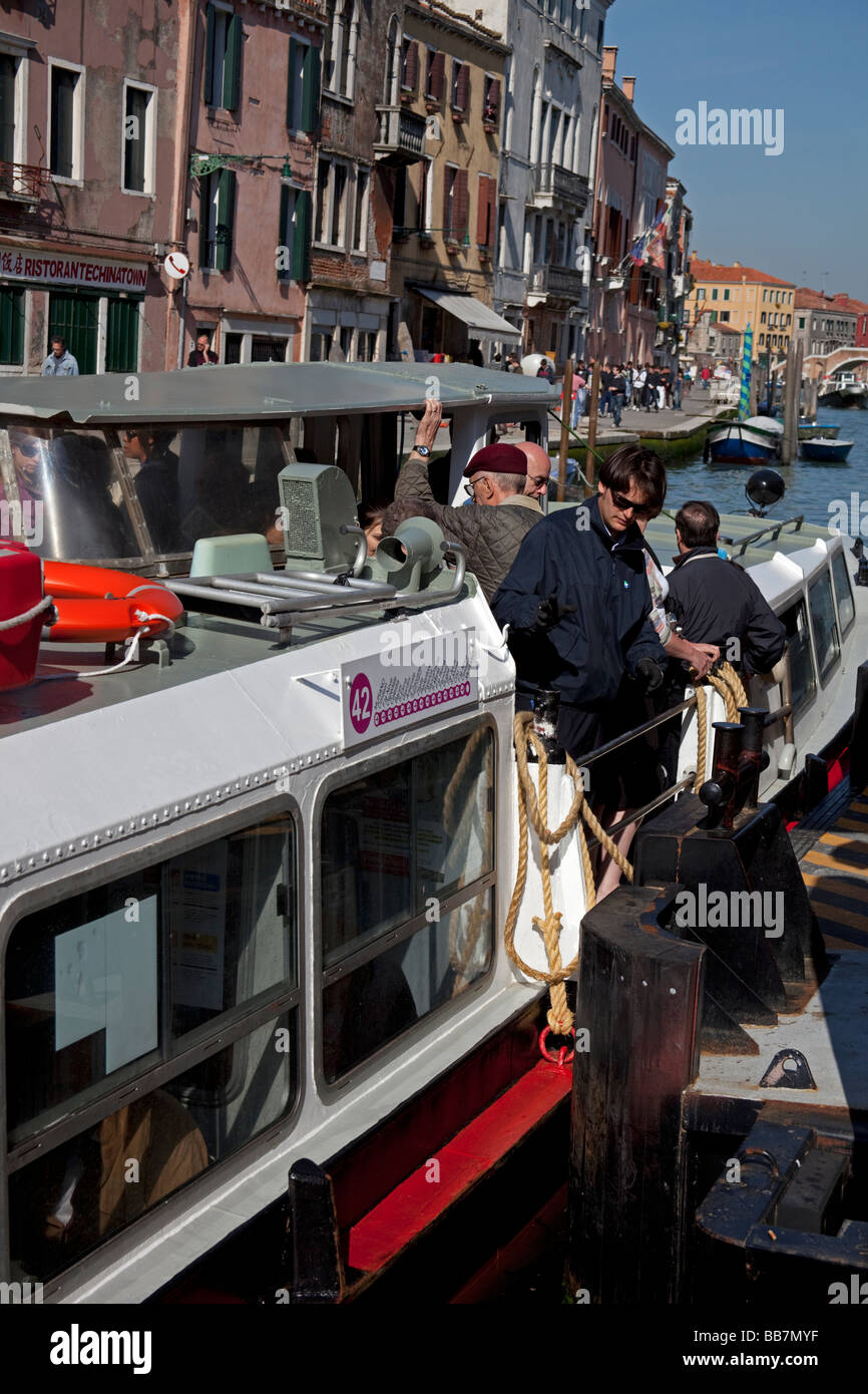 Vaporetto leaving stop Venice, Italy Stock Photo