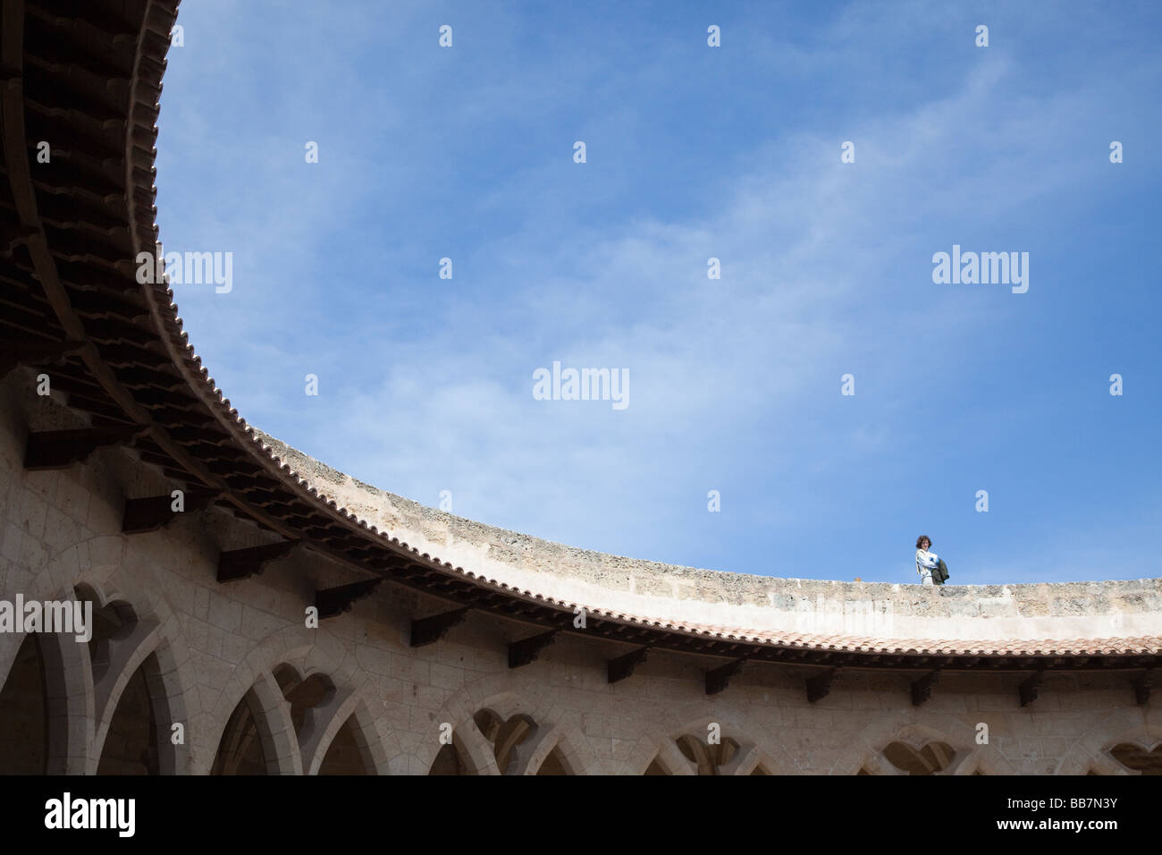 Woman on roof of Bellver Castle Palma Mallorca Spain Stock Photo
