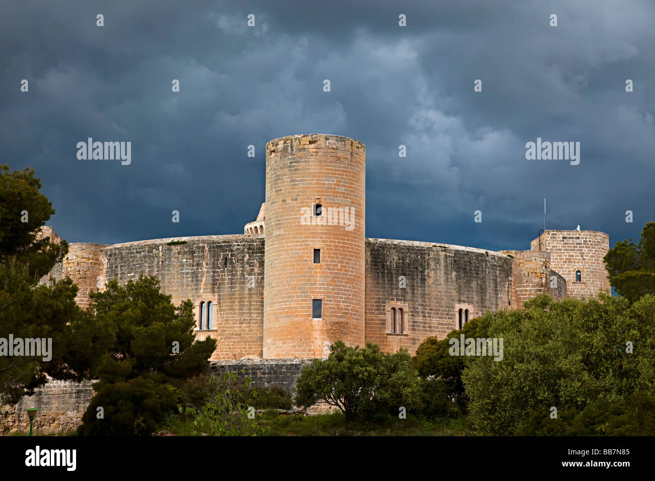 Bellver Castle with storm clouds Palma Mallorca Spain Stock Photo