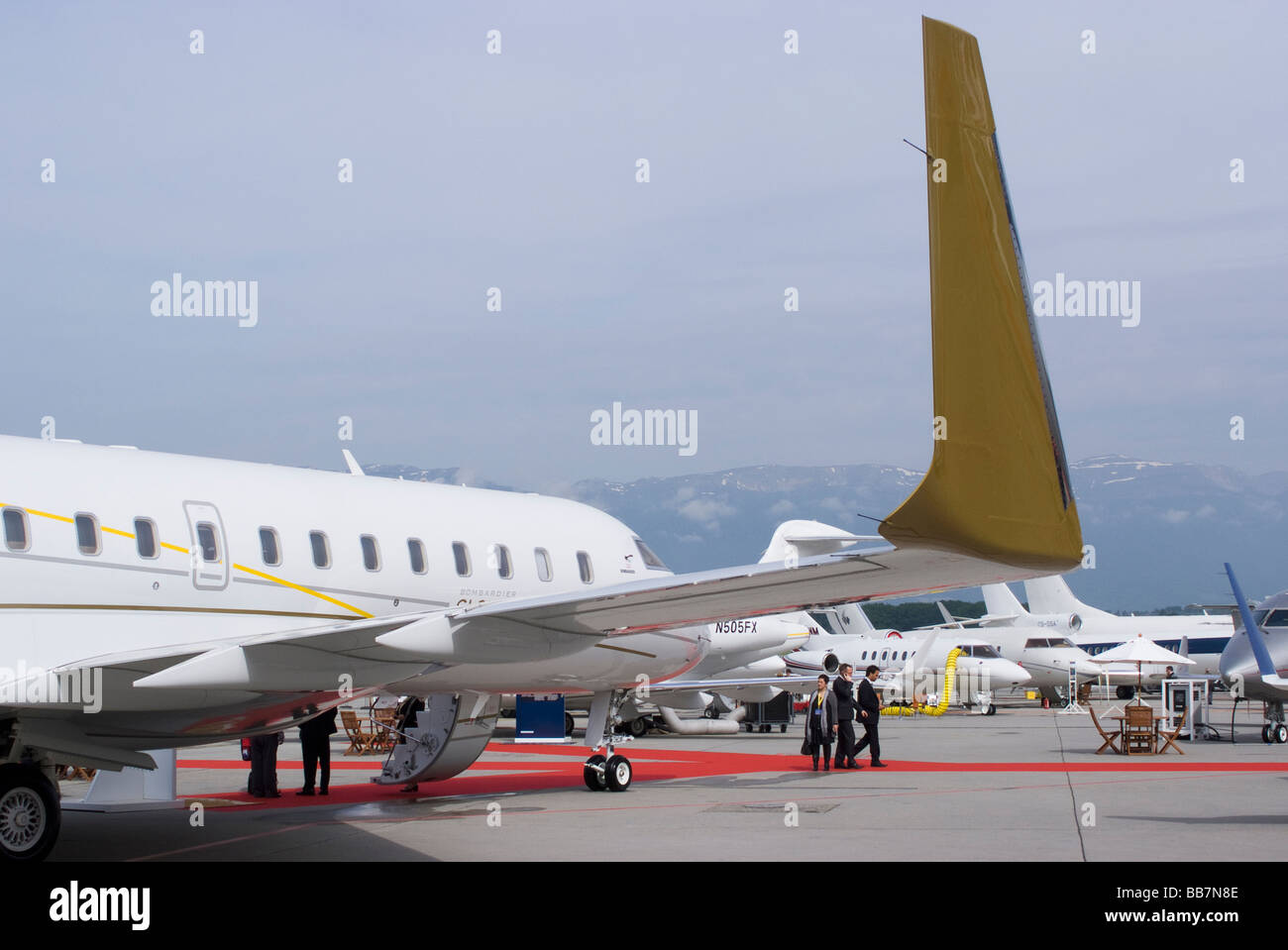 Bombardier BD-700-1A11 Global 5000 Business Jet N265DE at EBACE Aircraft Trade Show at Geneva Airport Switzerland Stock Photo
