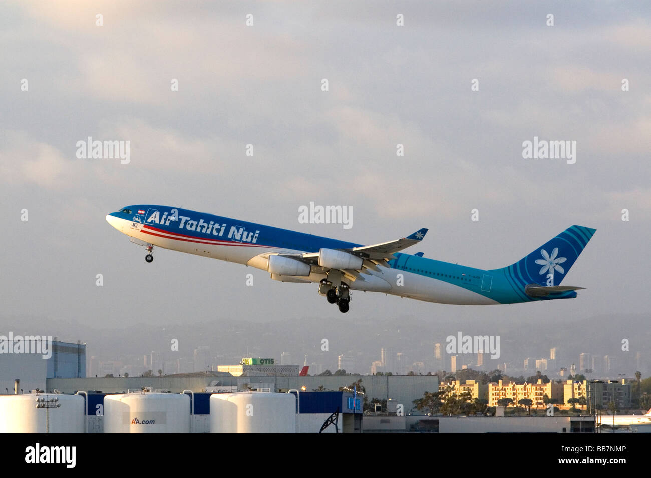 Air Tahiti Nui Airbus 340 at take off from LAX in Los Angeles California USA Stock Photo