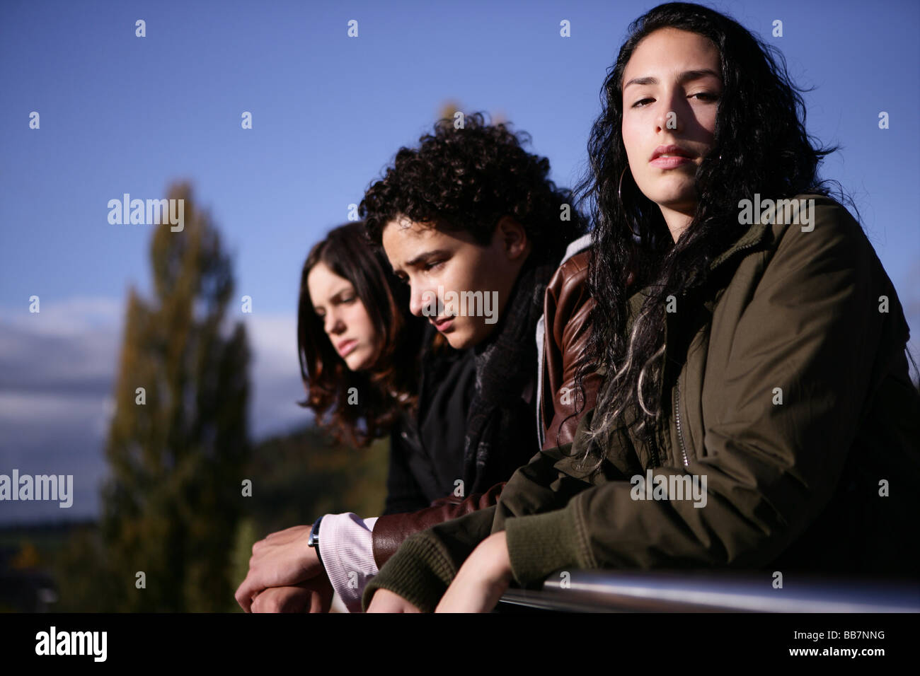 Portrait of three teenager outside Stock Photo