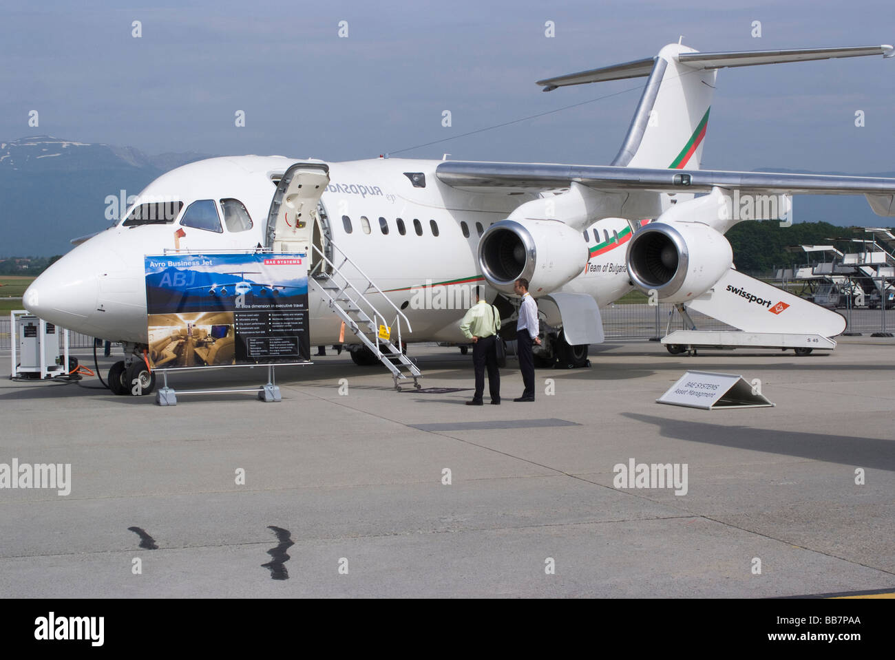 British Aerospace Avro RJ70 BAe Business Jet LZ-TIM at EBACE Aircraft Trade Show at Geneva Airport Switzerland Stock Photo