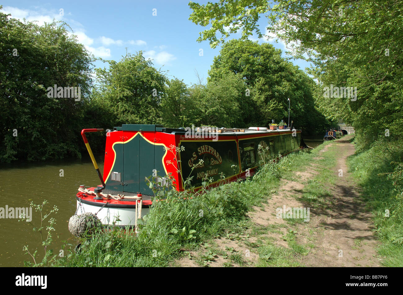 narrowboat moored on Ashby Canal at Snarestone, Leicestershire, England, UK Stock Photo