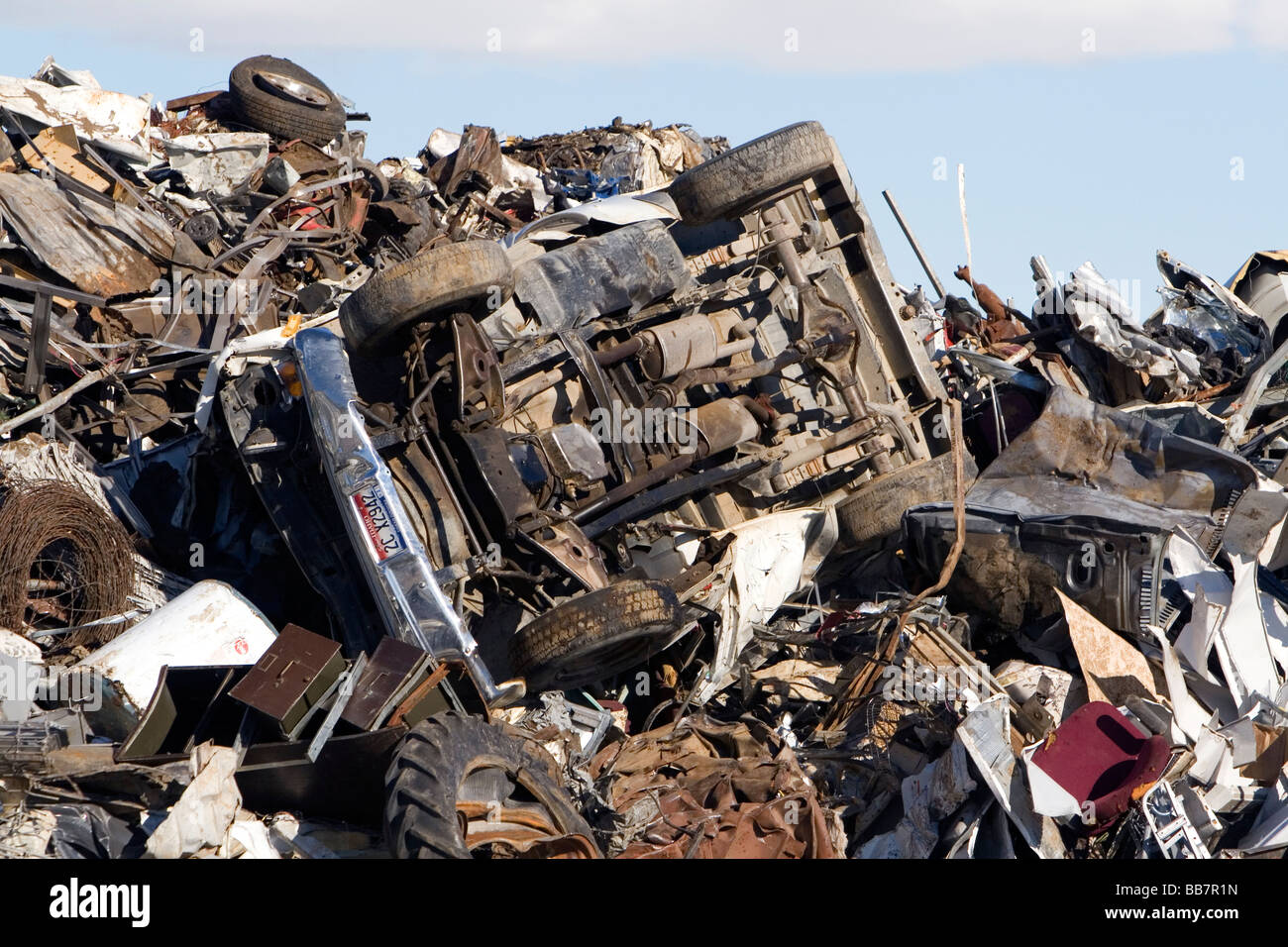 A pile of scrap metal including a junk automobile at the Pacific Steel and Recycling center in Elmore County Idaho Stock Photo