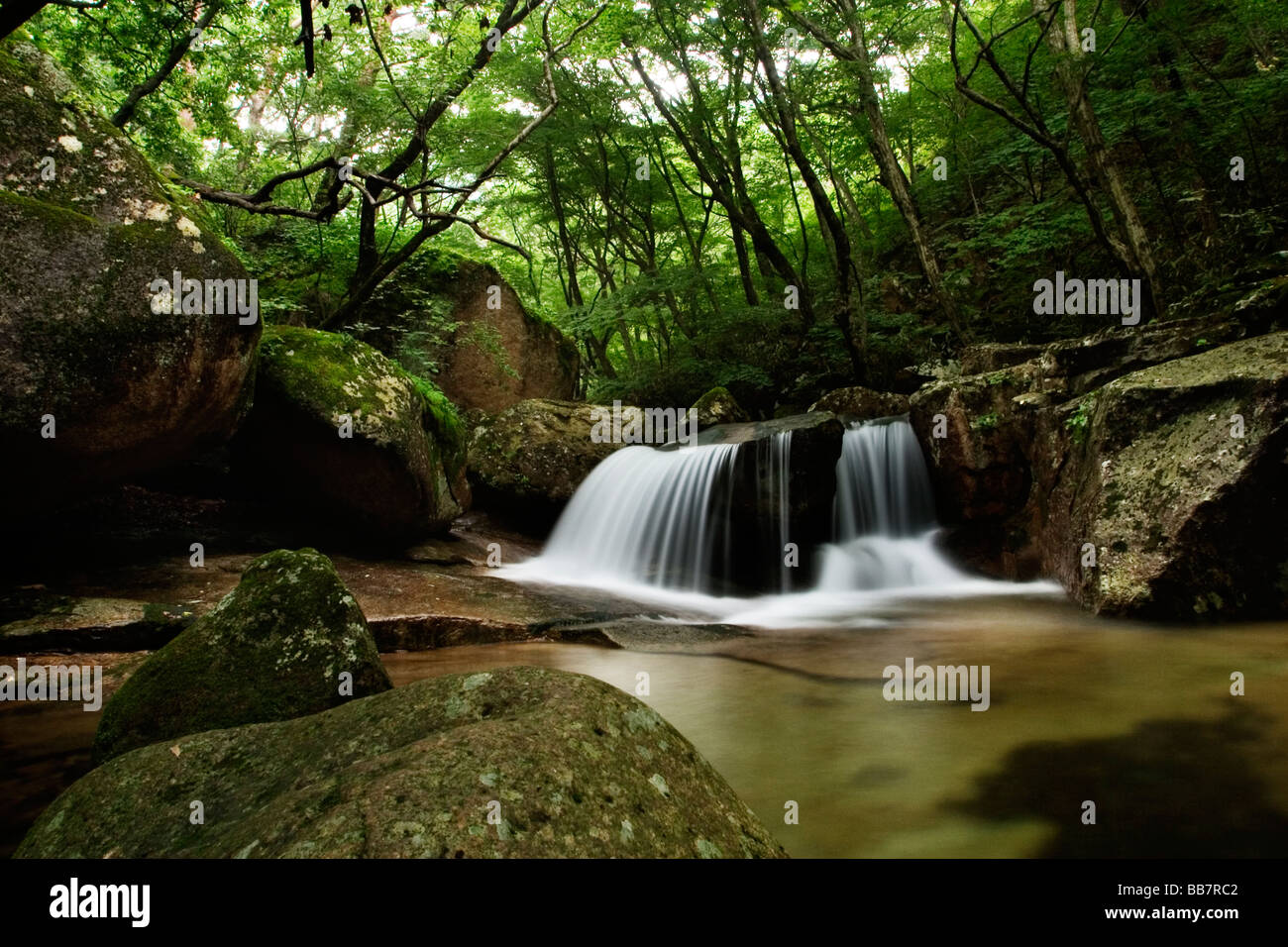 Small waterfalls on the way from Beopjusa to Cheonhwang Peak at Songnisan National Park, North Chungcheong Province, South Korea Stock Photo