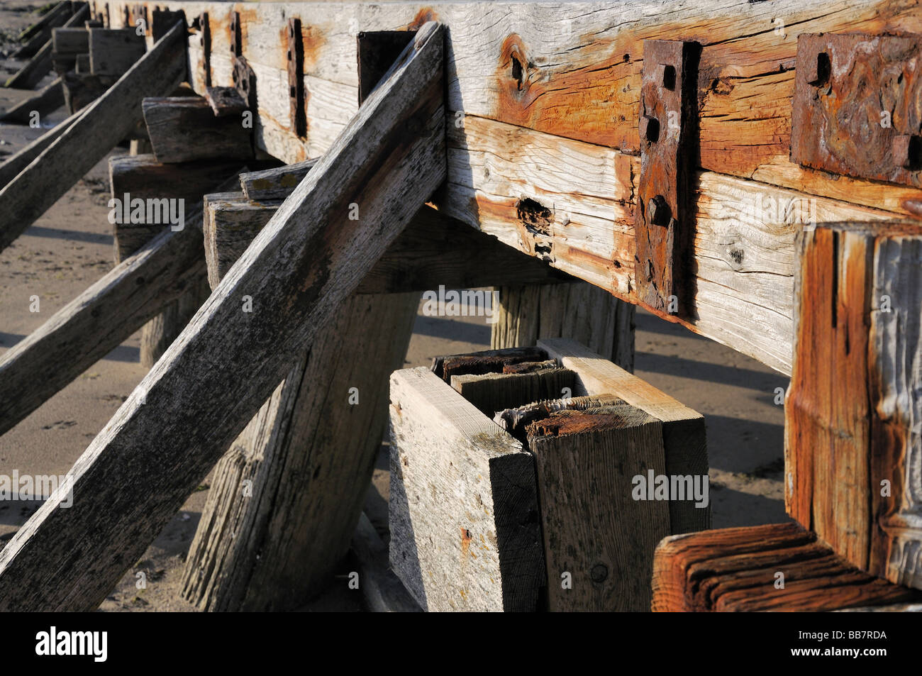 Detail from abandoned wooden slipway (old life boat station- Appledore/Watertown) Stock Photo