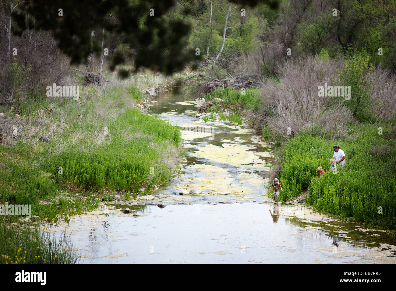 People Crossing River Malibu Creek State Park Calabasas Los Angeles LA Stock Photo