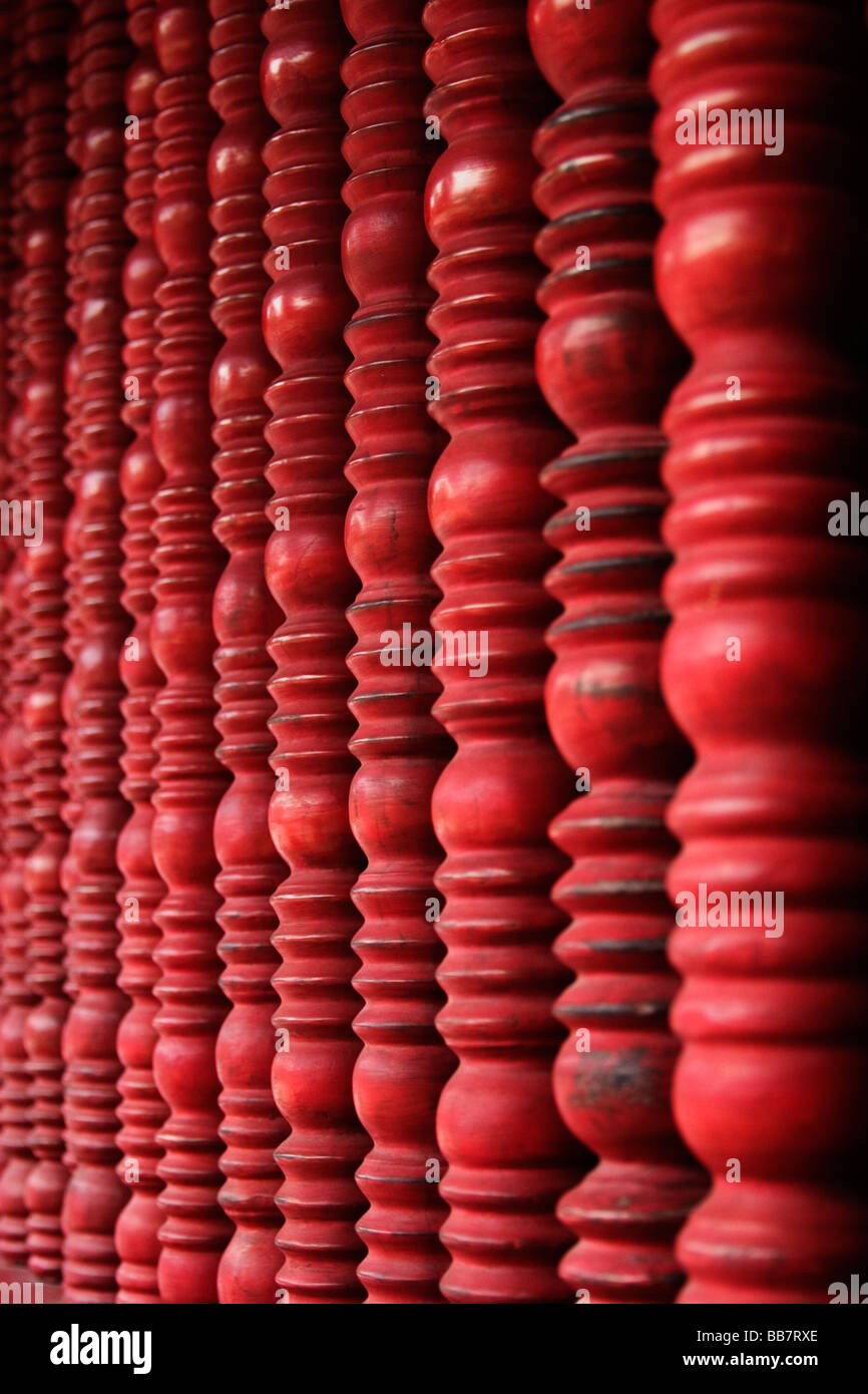 Wooden dowels cover a window at the Temple of Literature in Hanoi