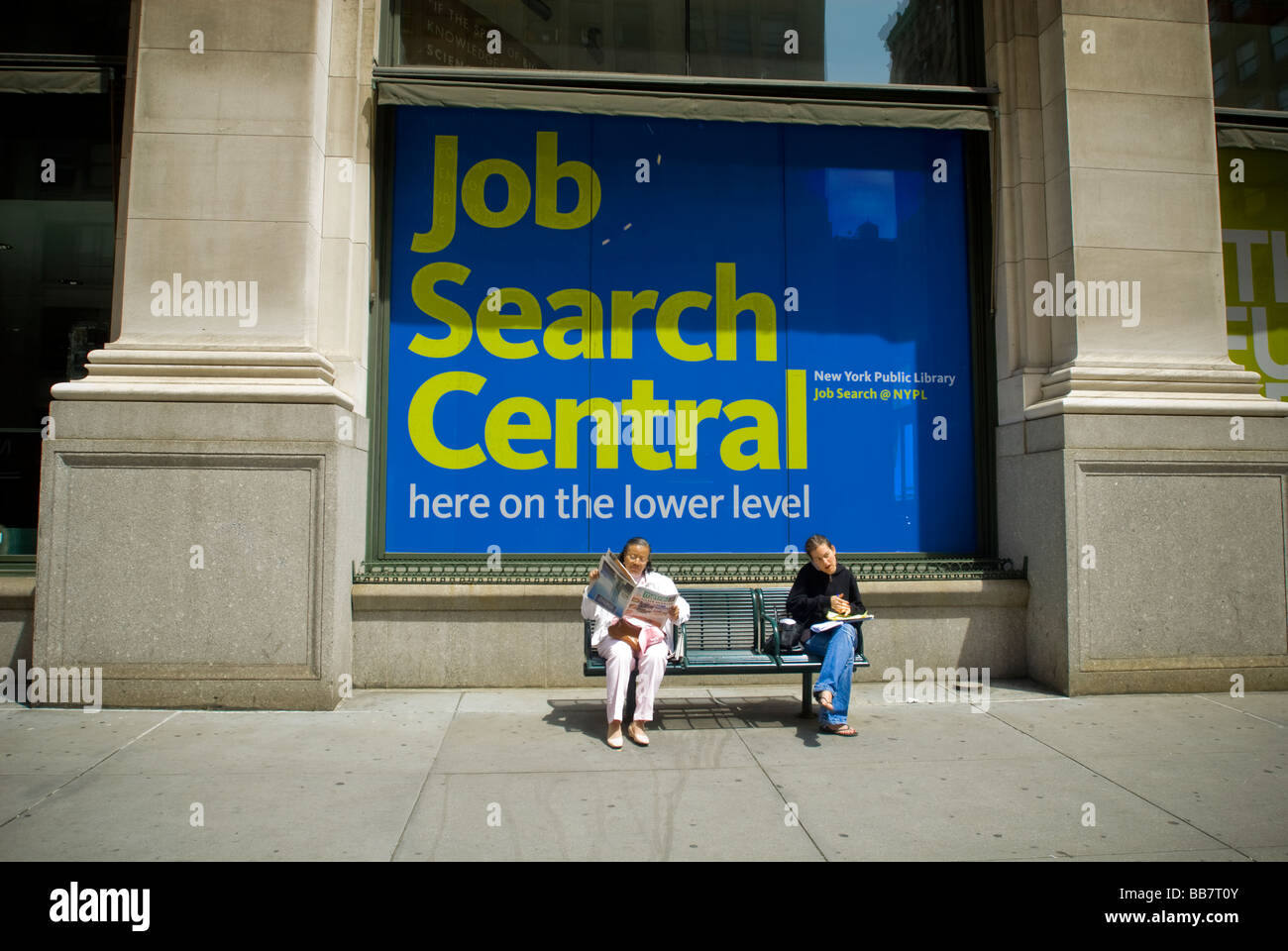 The New York Public Library advertises its job search resource center in New York Stock Photo
