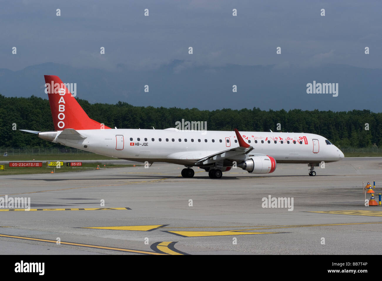Baboo Airlines Embraer 190-LR (ERJ 190-100LR) HB-JQE Airliner Taxiing at Geneva Airport Switzerland Geneve Suisse Stock Photo