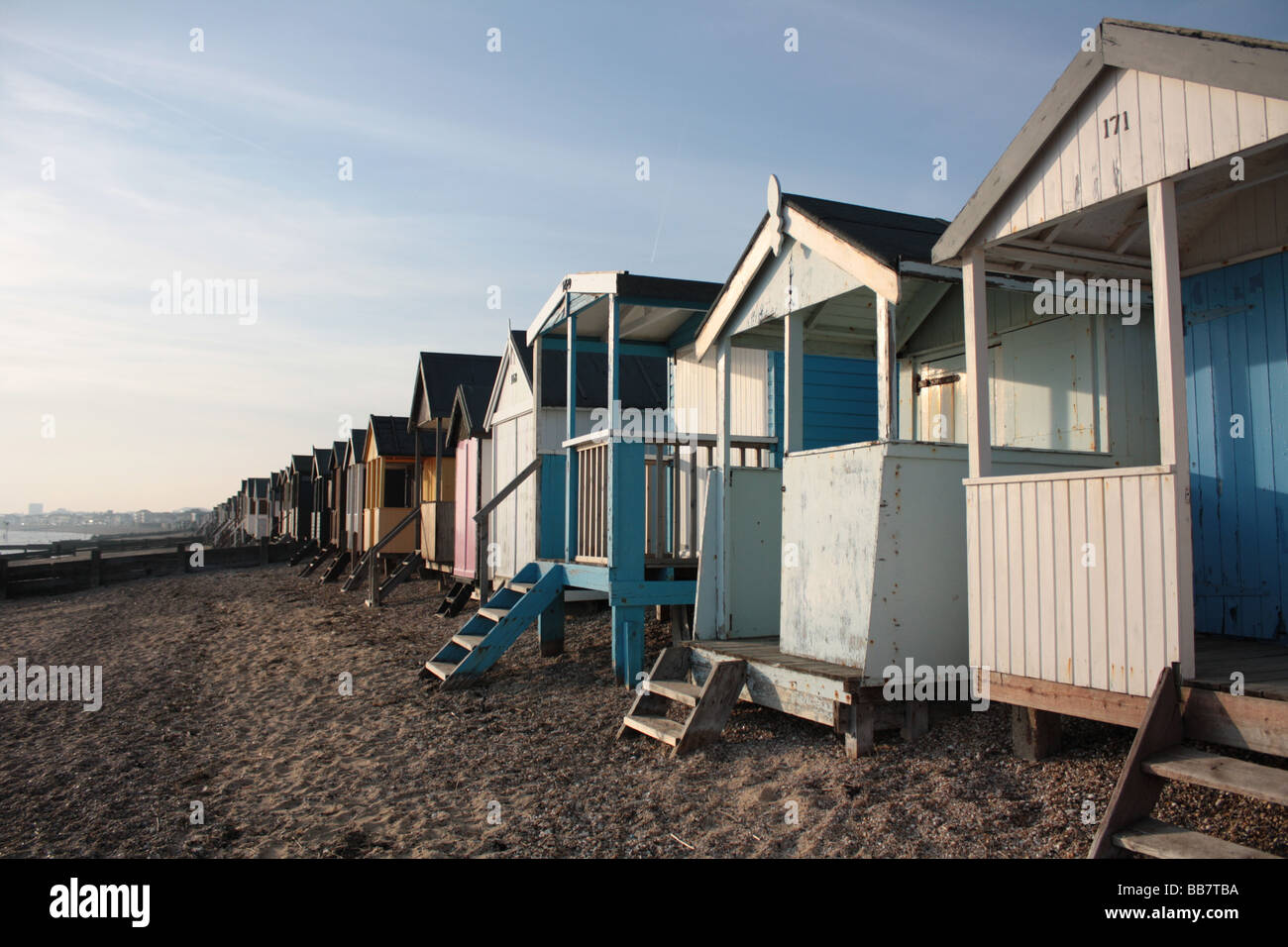 Beach huts at Southend-on-Sea, Essex Stock Photo