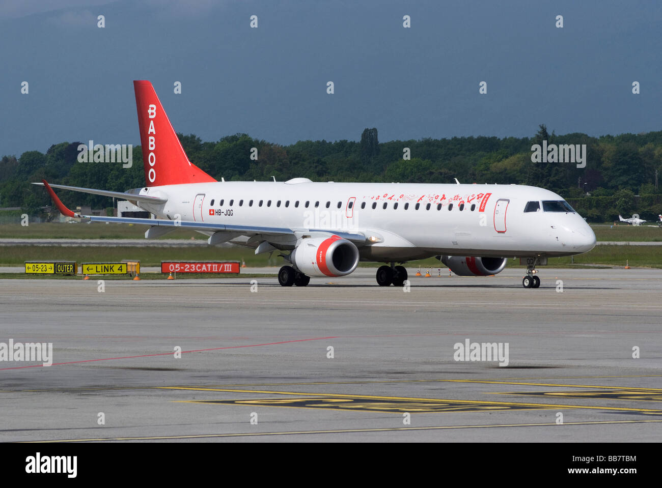 Baboo Airlines Embraer 190-LR (ERJ 190-100LR) HB-JQG Airliner Taxiing at Geneva Airport Switzerland Geneve Suisse Stock Photo