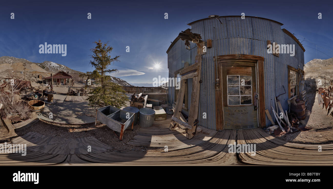 360 degree spherical panorama of the ghost town of Cerro Gordo near Lone Pine in California in USA Stock Photo