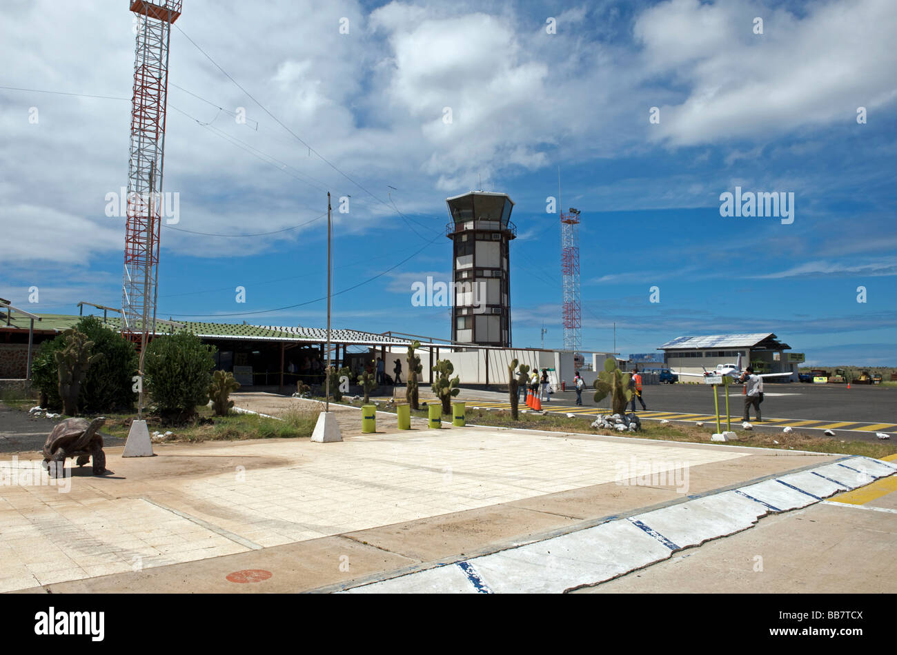 Walking towards the airport terminal at Baltra, Galapagos Islands, Pacific Stock Photo