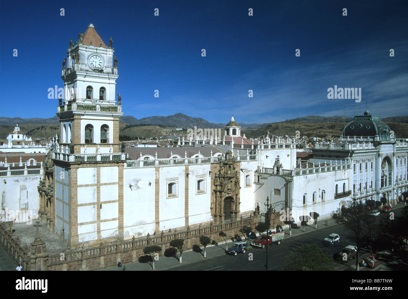 Metropolitan cathedral and Plaza 25 de Mayo , Sucre , Bolivia Stock Photo