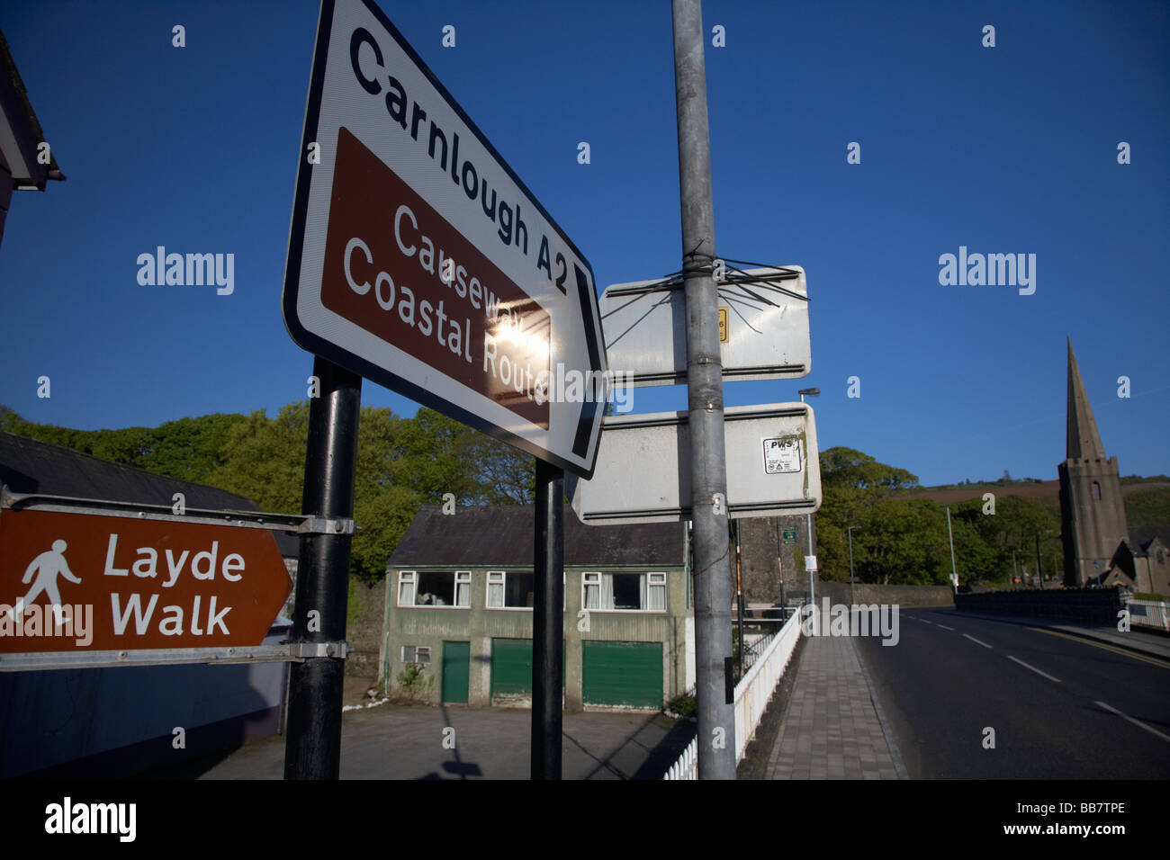 sign for the causeway coastal route in glenarm county antrim northern ireland Stock Photo