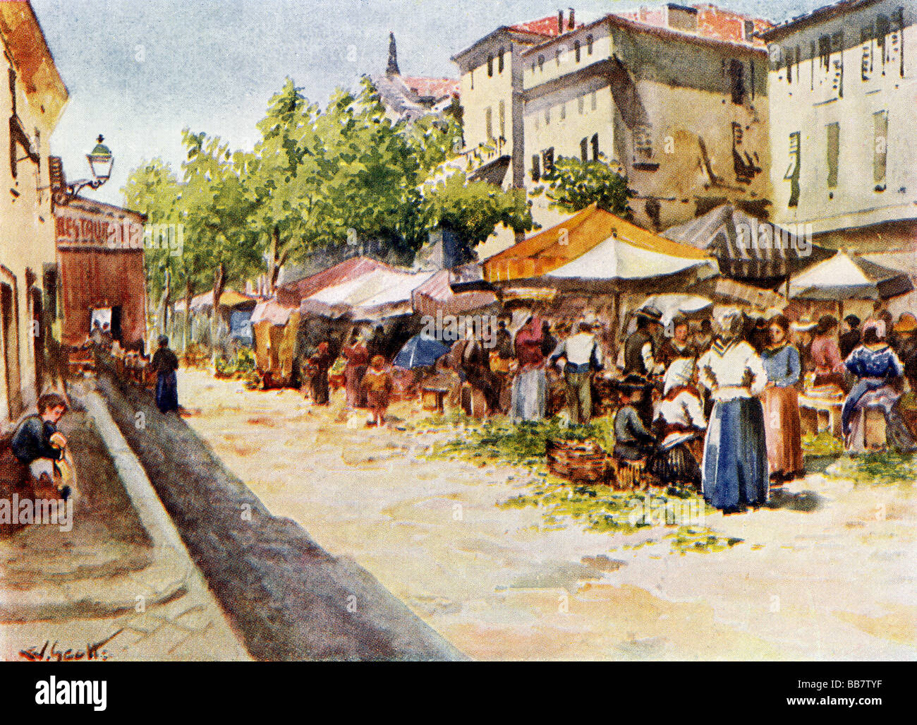 The Vegeatable Market Nice France Colour illustration from the book France by Gordon Home published 1918 Stock Photo