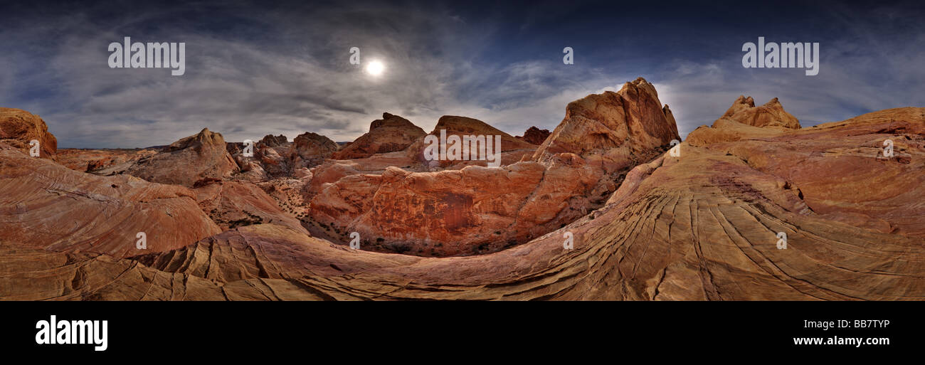 360 degree panorama of landscape in Valley Of Fire near Las Vegas in Nevada USA Stock Photo