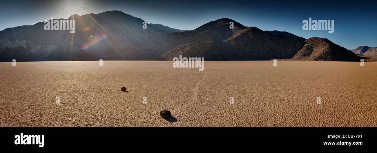 Moving rocks on salt flats at The Racetrack in Death Valley National ...