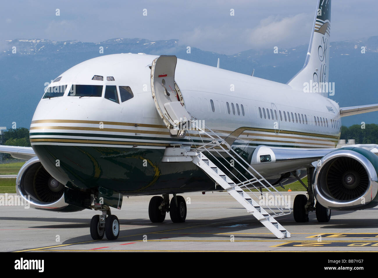 Boeing 737-39A N444HE Corporate Business Jet Parked at Geneva Airport Switzerland Geneve Suisse Stock Photo