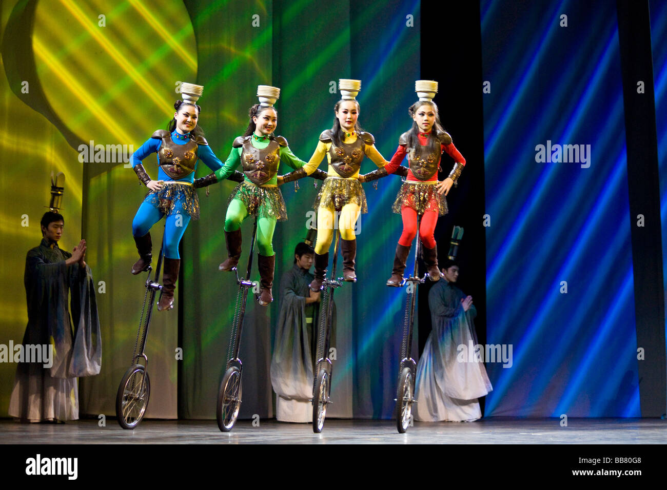 The Chinese National Circus from Shenyang performing the show Confucius, a journey through time showing 2500 years of Chinese p Stock Photo