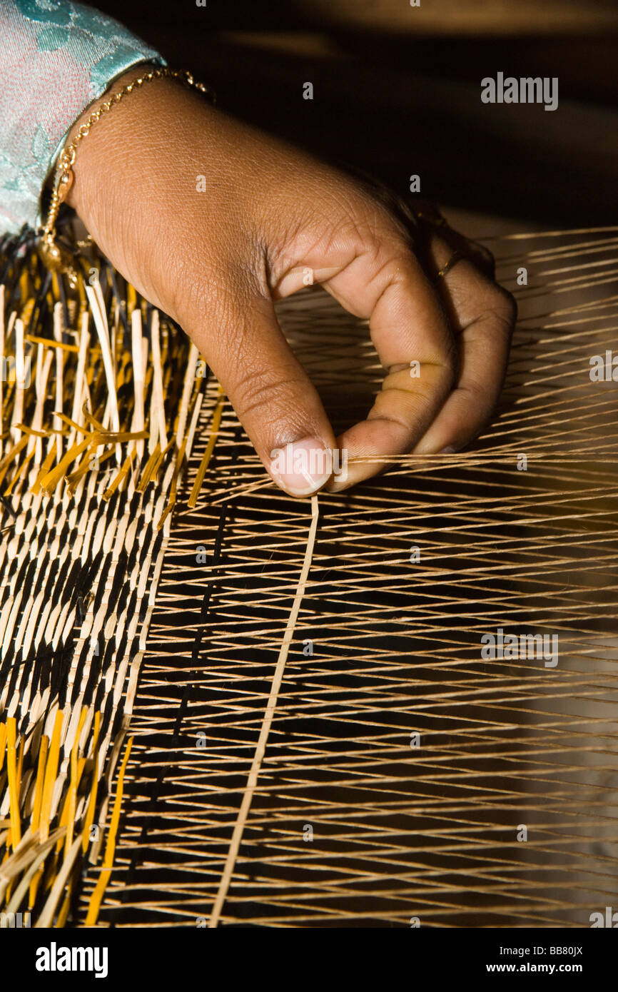 Weaving from coloured straw, the Maledives Stock Photo