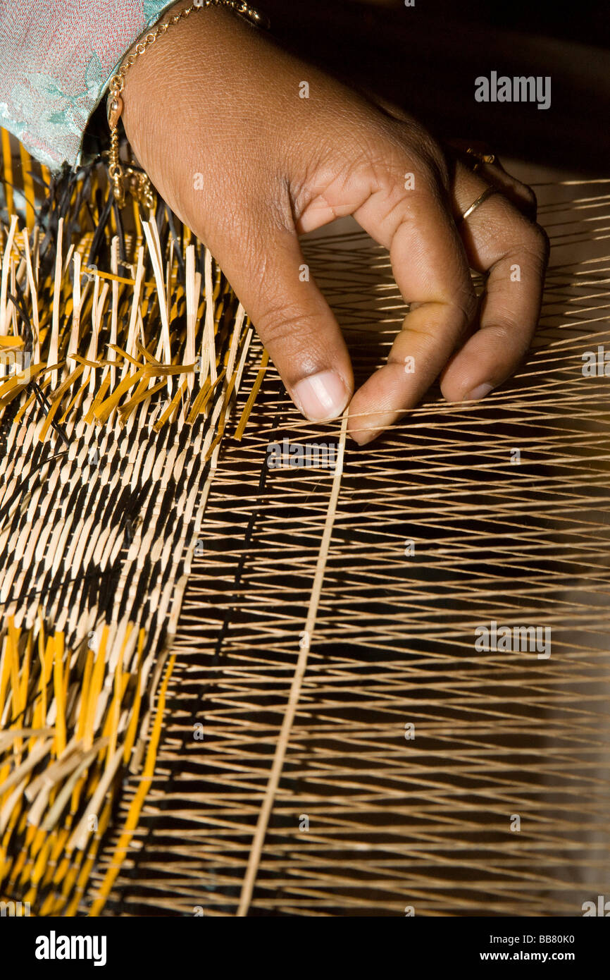 Weaving from coloured straw, the Maledives Stock Photo