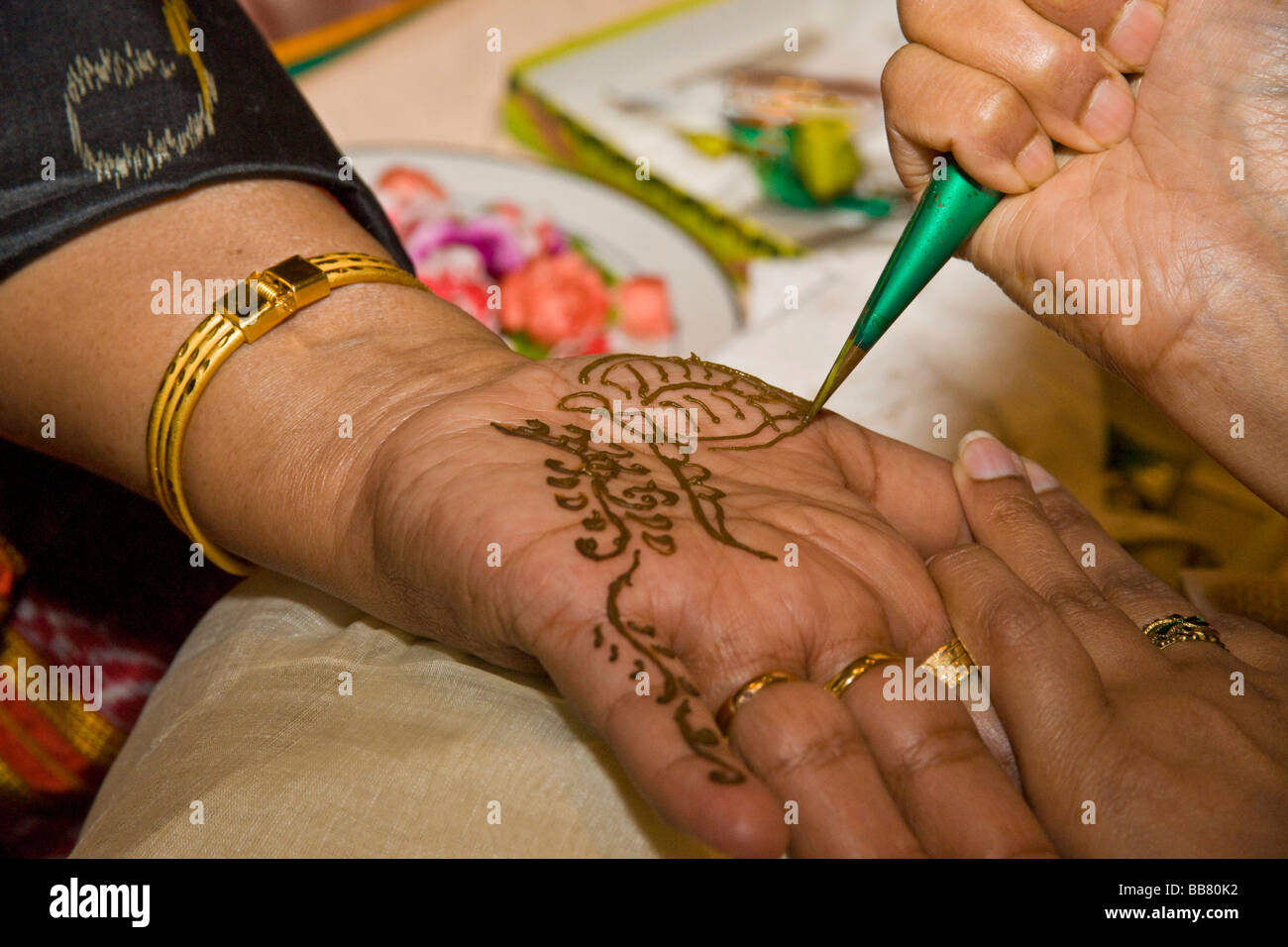 Indian Henna-Tatoo on the palm Stock Photo