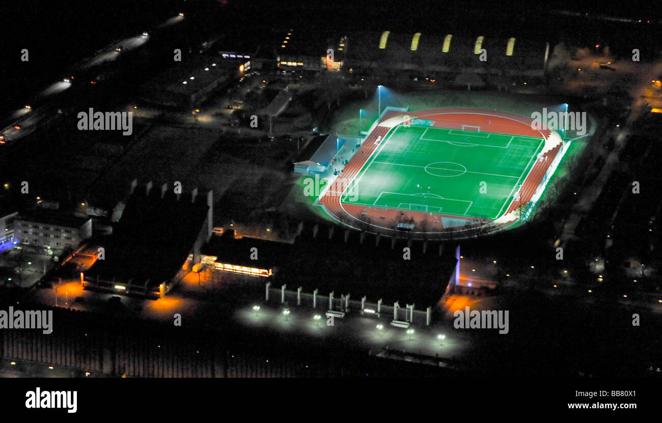 Aerial photo, night shot, Europaplatz Stadion, Castrop-Rauxel, Ruhr Area, North Rhine-Westphalia, Germany, Europe Stock Photo