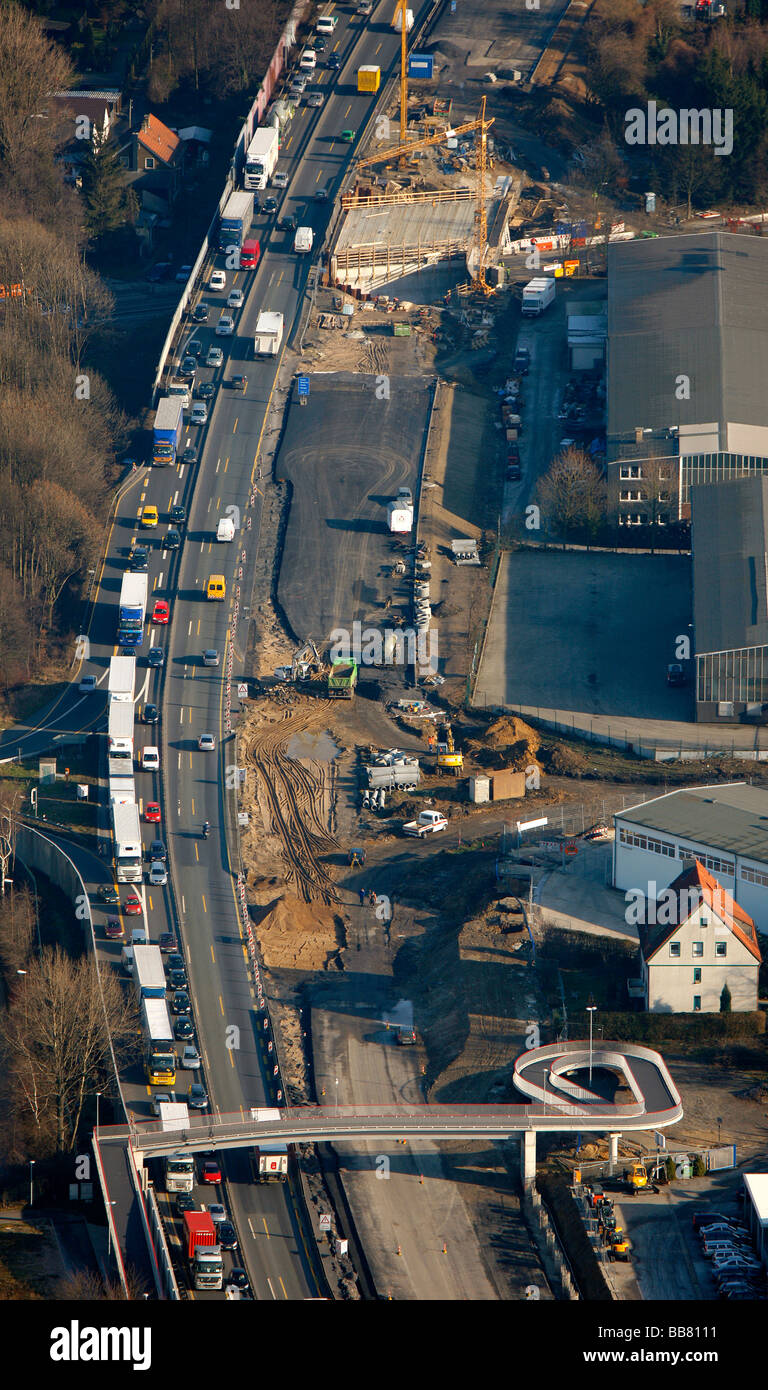 Aerial photo, B1 federal highway Wattenscheid, upgrading, building site, Bochum, Ruhr Area, North Rhine-Westphalia, Germany, Eu Stock Photo