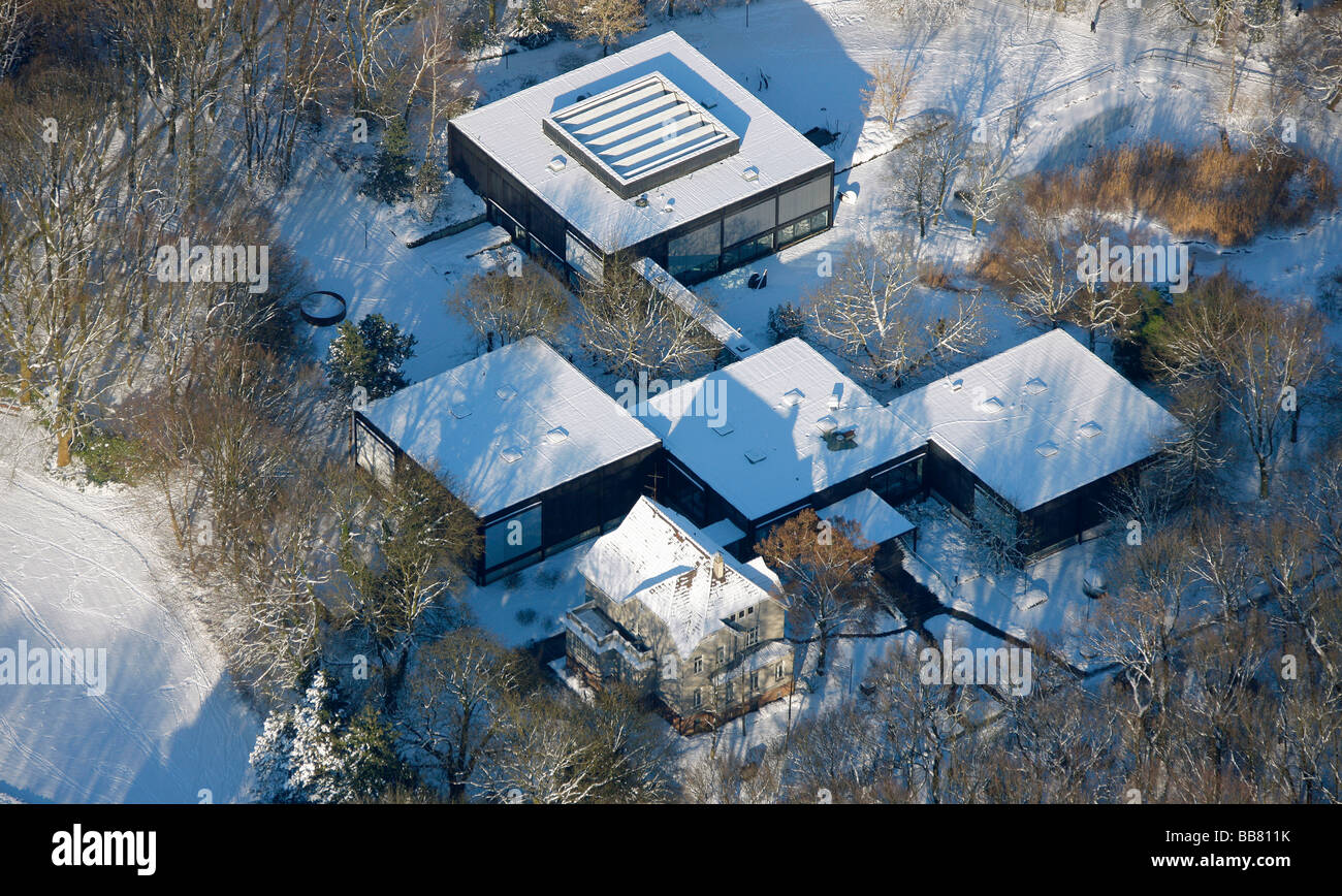 Aerial photo, museum center Quadrat, snow, Bottrop, Ruhr Area, North Rhine-Westphalia, Germany, Europe Stock Photo