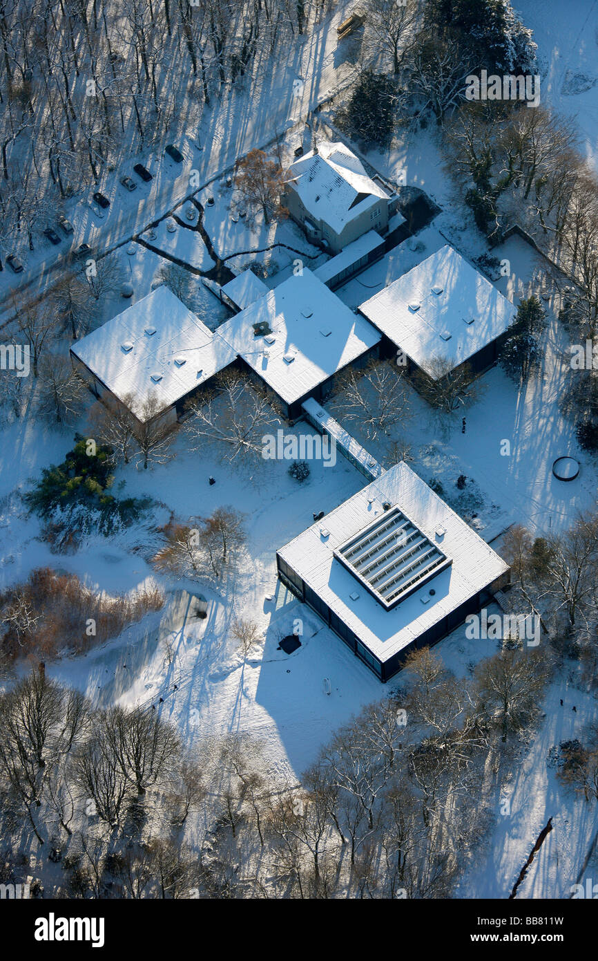 Aerial photo, museum center Quadrat, snow, Bottrop, Ruhr Area, North Rhine-Westphalia, Germany, Europe Stock Photo