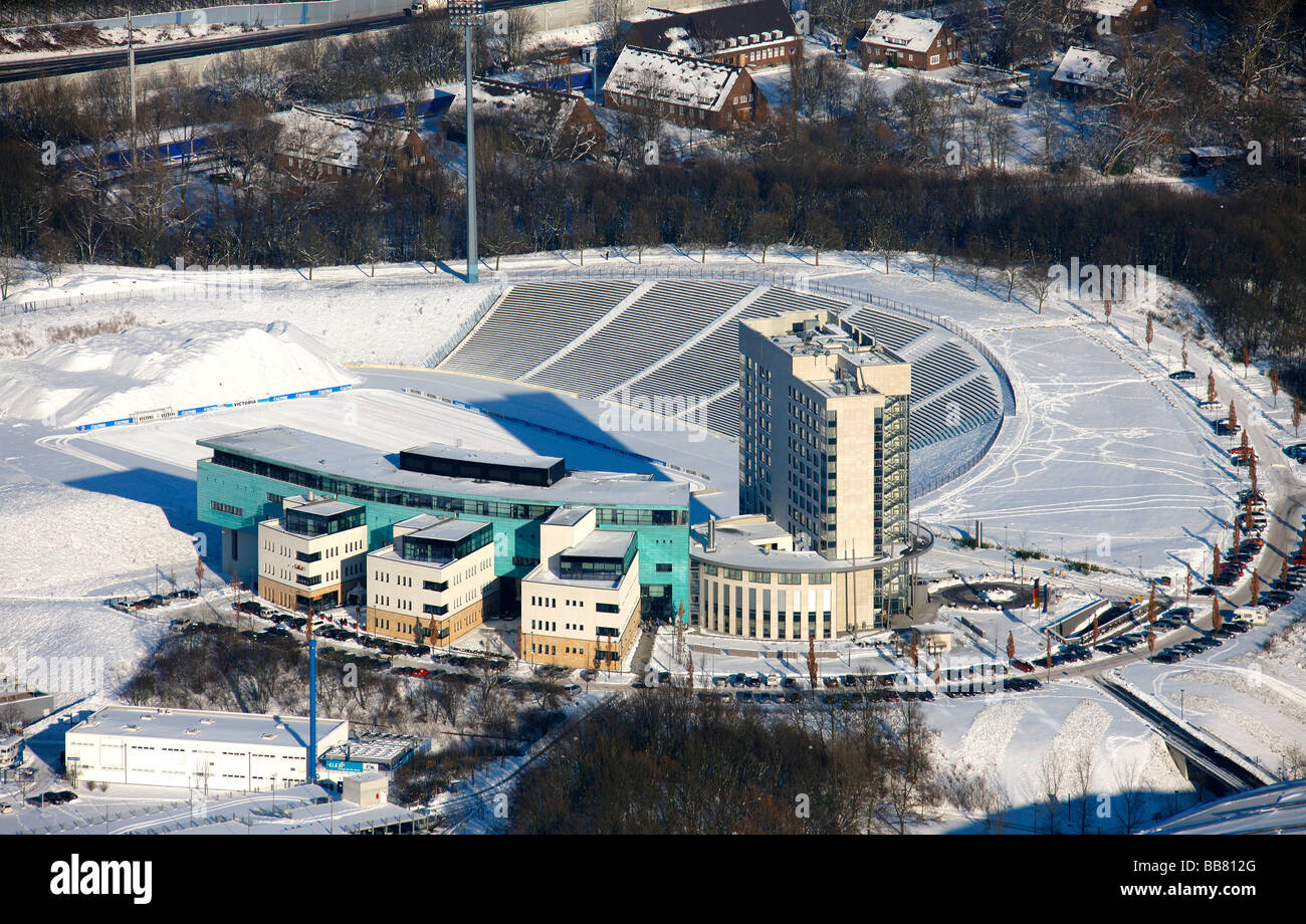 Aerial photo, Parkstadion stadium with rehabilitation facility, Gelsenkirchen-Buer, Gelsenkirchen, Ruhr Area, North Rhine-Westp Stock Photo