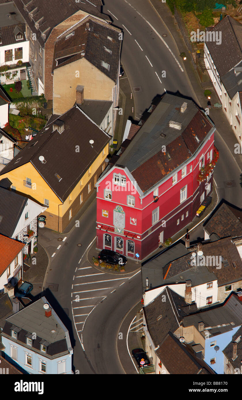 Aerial photo, Rotes Haus, Red House, Apollotheater, Altena, Maerkischer Kreis, Sauerland, North Rhine-Westphalia, Germany, Euro Stock Photo