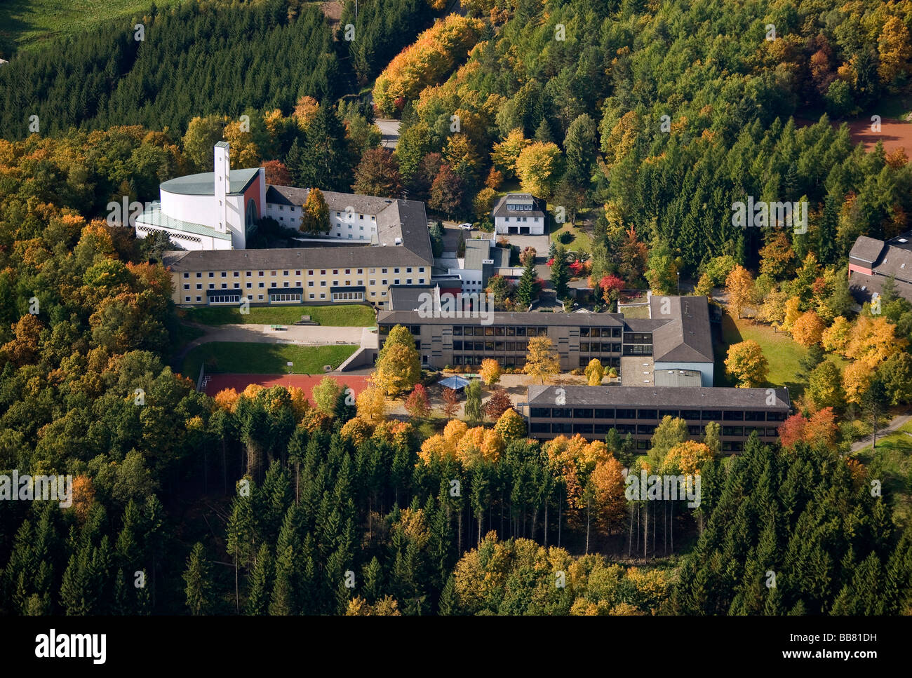 Aerial photo, Kloster Maria Koenigin, convent, Lennestadt, Sauerland, North Rhine-Westphalia, Germany, Europe Stock Photo