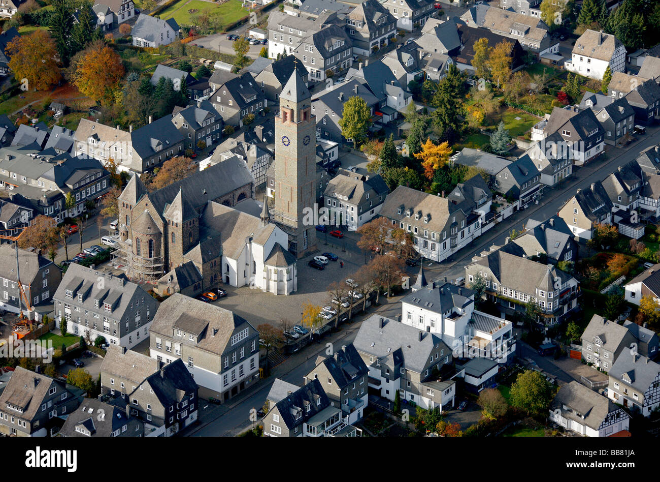 Aerial photo, historical city center, St. Alexander church, Schmallenberg, Sauerland, Hochsauerlandkreis, North Rhine-Westphali Stock Photo
