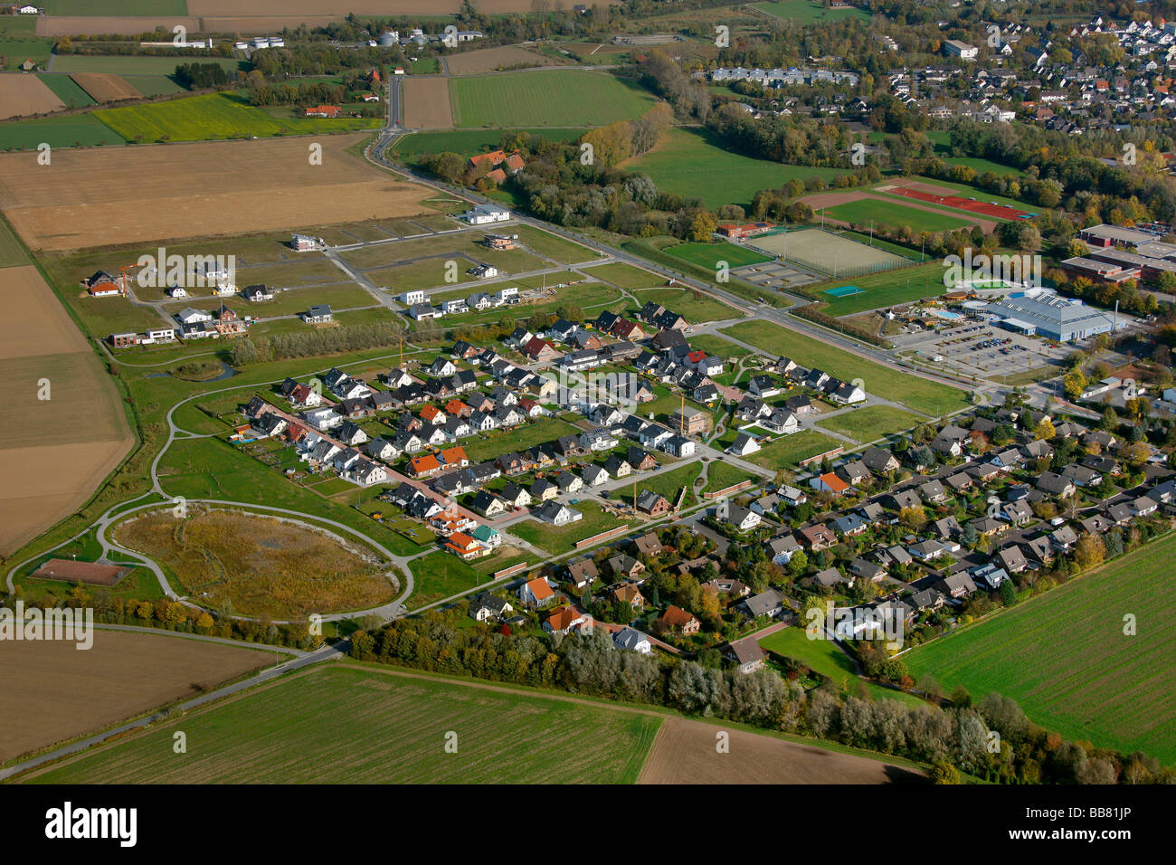Aerial photo, construction site for residential houses in the western part of town, Soest, Kreis Soest, Soester Boerde, South W Stock Photo