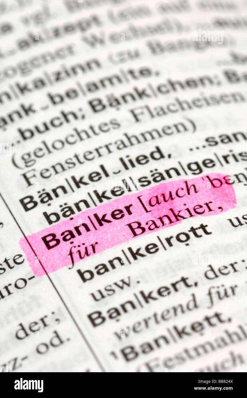 Marked word in lexicon, symbolic picture for banking crisis Stock Photo