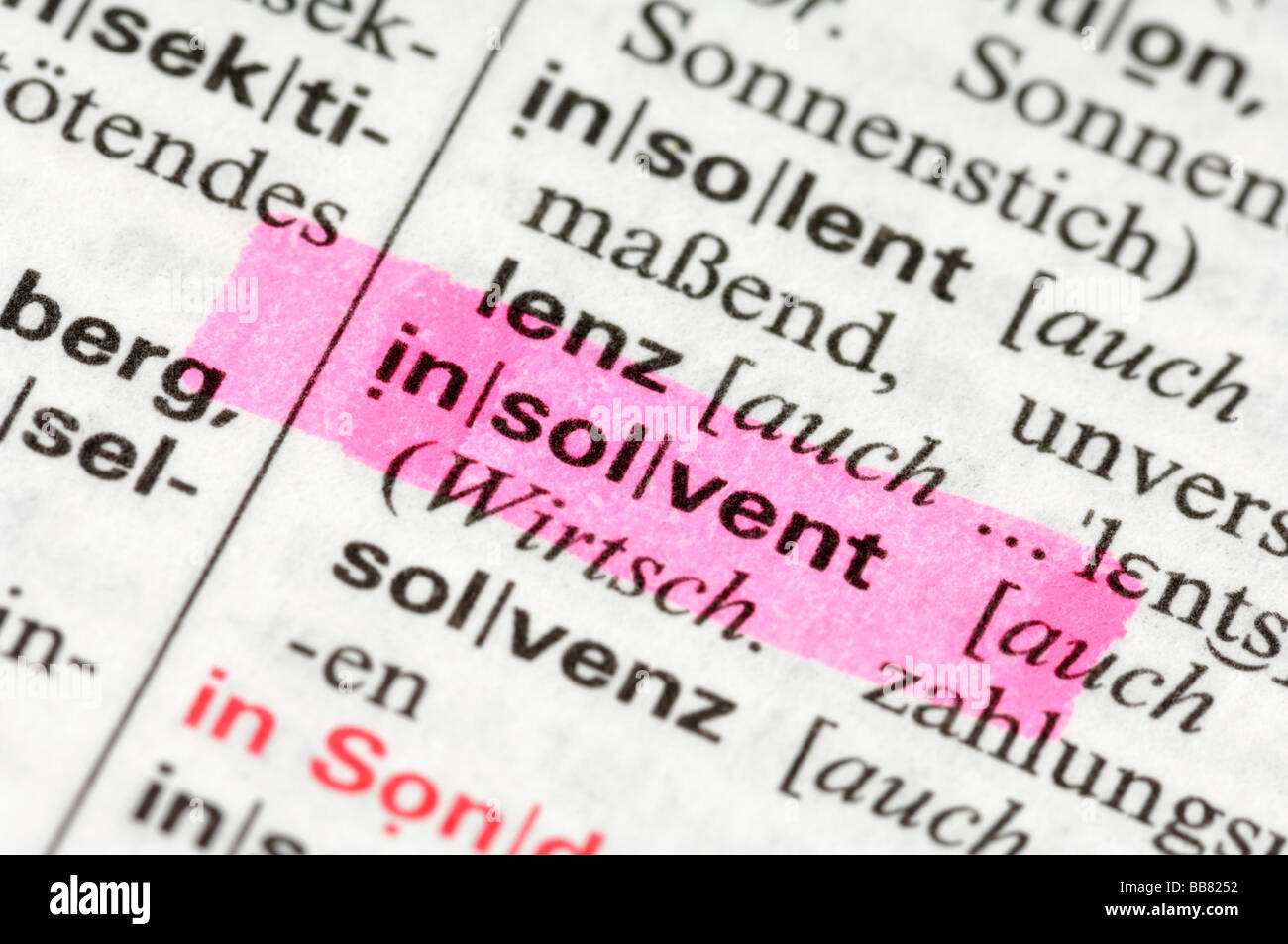 Marked word in lexicon, symbolic picture for insolvency Stock Photo